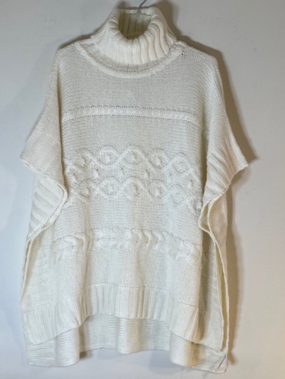 LOFT Cream Cable Knit Turtleneck Poncho Sweater